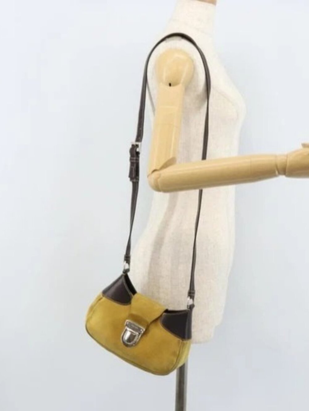 PRADA Shoulder Bag Suede Yellow Silver Auth ARZ148 - Picture 14 of 16